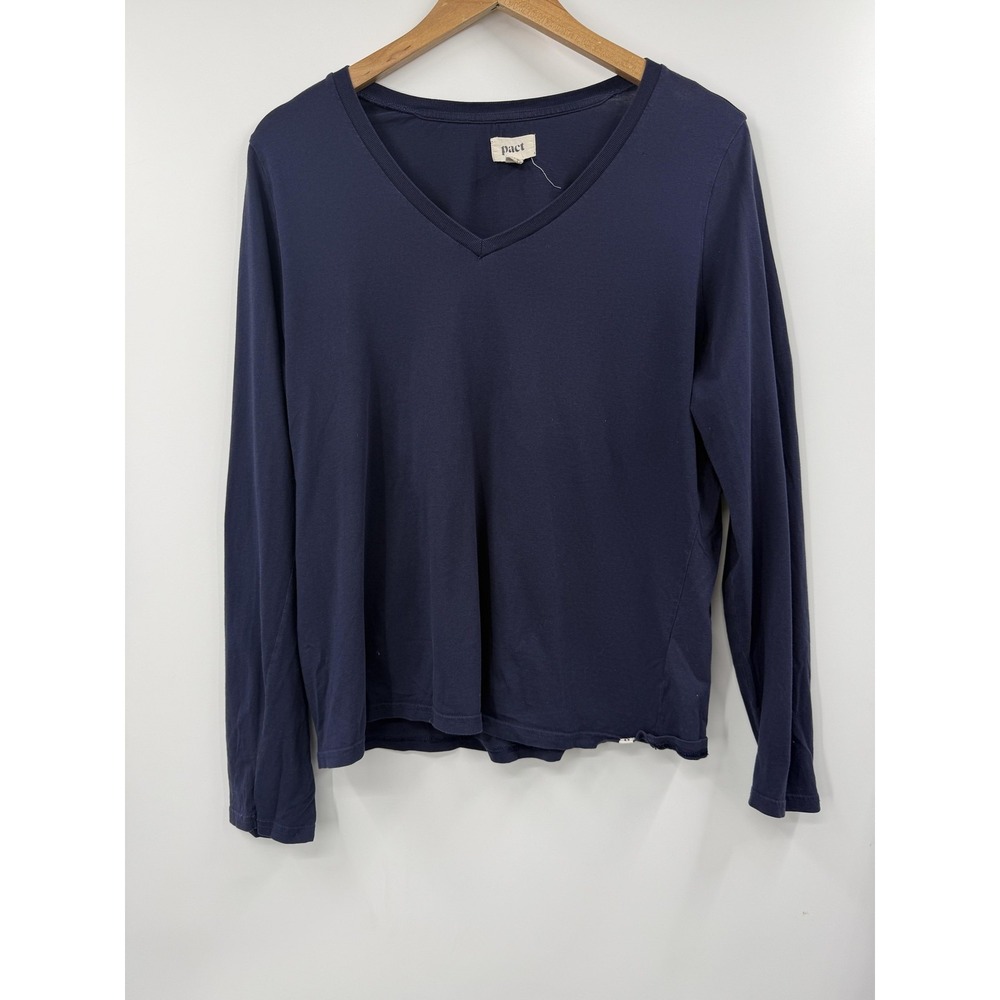Pact Shirt Womens XL Blue 100% Organic Cotton V Neck Long Sleeve Basic Top